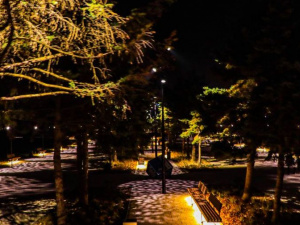 Фантастический вид ночных огней в канун Хэллоуина в мариупольском парке