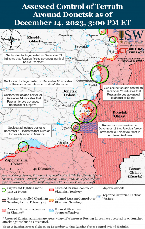 У районі Авдіївки, Бахмута та Мар’їнки Сили оборони відбили понад 70 атак за добу – карта