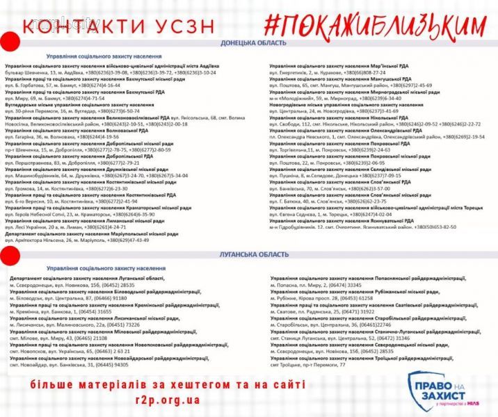 Полезные контакты переселенцам: УТСЗН в Донецкой и Луганской областях (ИНФОГРАФИКА)