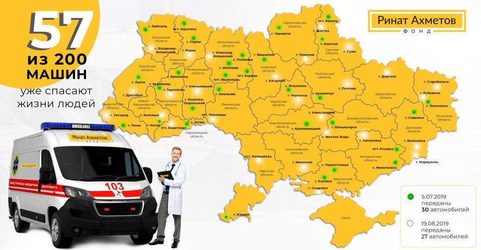 «200 скорых для Украины» Фонда Рината Ахметова: карта спасения