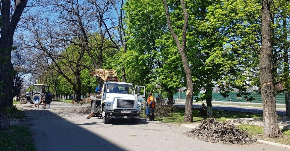 В опустевшем из-за карантина Мариуполе обрезают деревья и косят газоны (ФОТО)