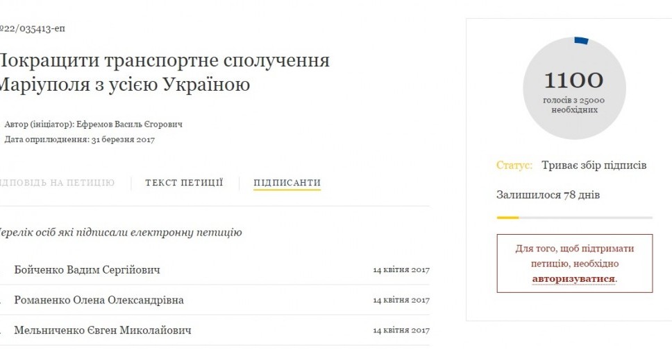 Мэр Мариуполя Вадим Бойченко подписал петицию об улучшении транспортного сообщения города с Украиной (ФОТО)