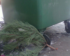 Мужчины Мариуполя к 8 марта наконец вынесли новогодние елки из квартир (ФОТО)