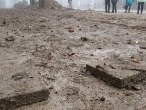 Утонувшую в грязи остановку и пешеходную зону в центре Мариуполя очистят к Новому году (ФОТО)