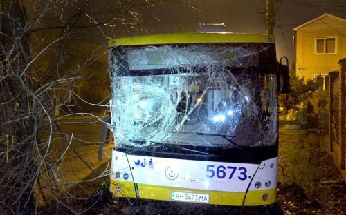 В Мариуполе новый коммунальный автобус без водителя врезался в дерево
