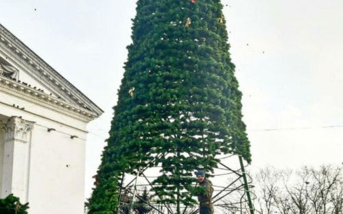 В Мариуполе главная елка почти готова к праздникам (ФОТОФАКТ)