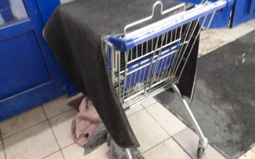 В мариупольском супермаркете на продуктовой тележке сушат половые тряпки (ФОТОФАКТ)