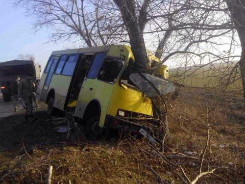 Под Мариуполем автобус с отказавшими тормозами врезался в дерево (ФОТО)