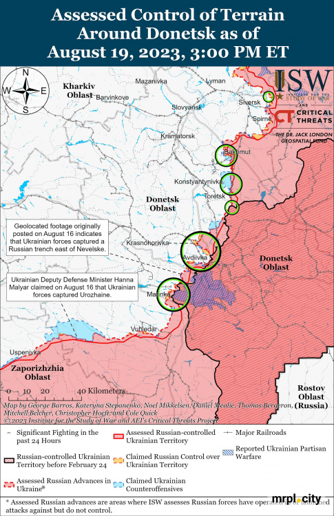 Росіяни наступають на Мар’їнку та намагаються повернути положення біля Урожайного – карта