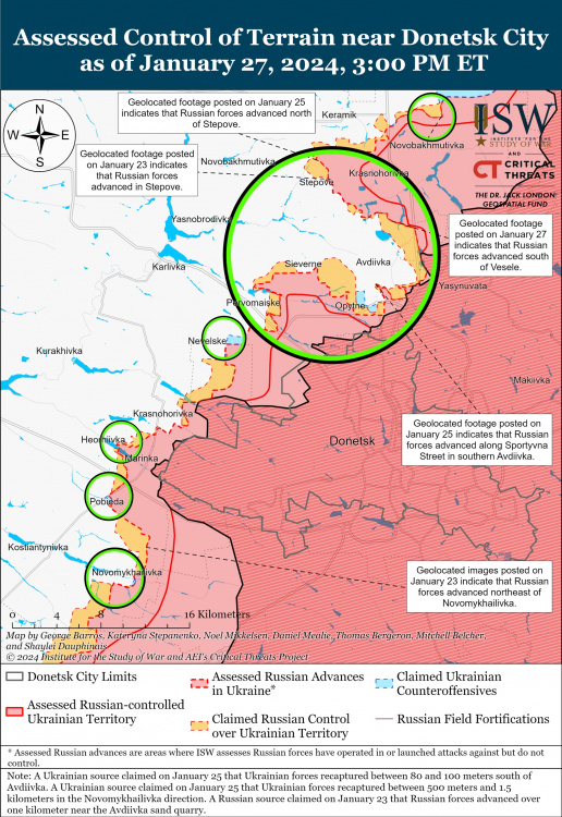 Росіяни знизили активність на фронті, але продовжують спроби оточити Авдіївку – карта