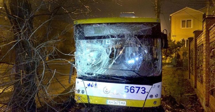 В Мариуполе новый коммунальный автобус без водителя врезался в дерево