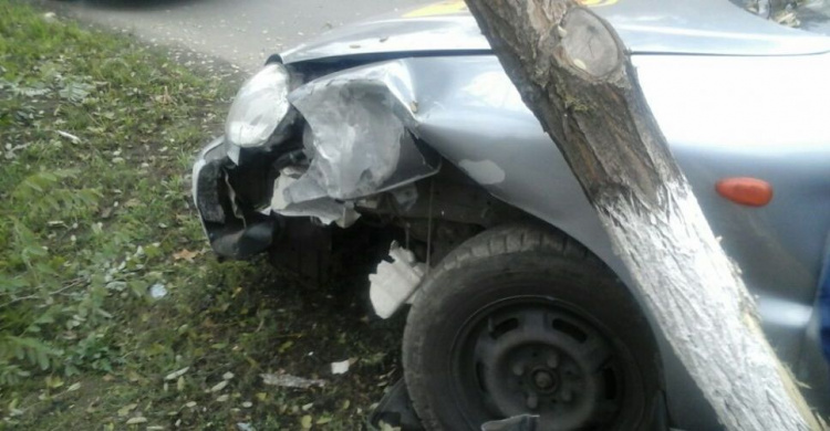 В Мариуполе автомобиль службы такси врезался в дерево (ФОТОФАКТ)