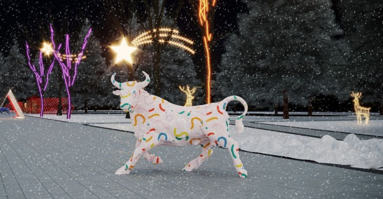 Мариупольцам показали еще одного белого быка, который украсит праздничную локацию
