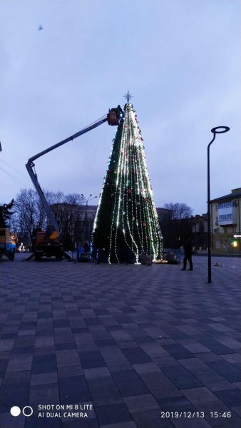 К открытию готова: в Мариуполе засияла новогодняя елка (ФОТОФАКТ)
