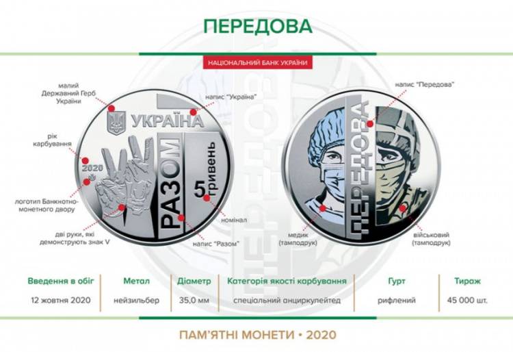 В Украине появилась пятигривневая «Передовая» монета