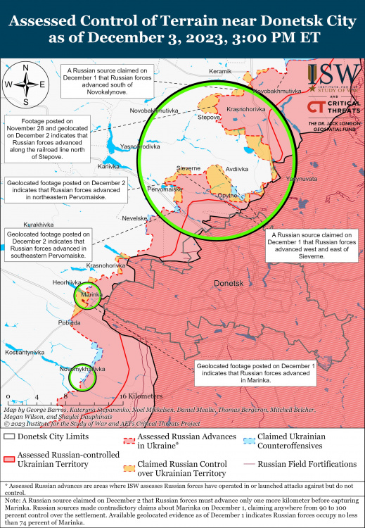 Росіяни прагнуть оточити Авдіївку та наступають на чотирьох напрямках на Донеччині – карта