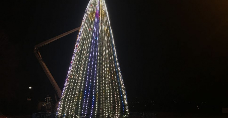 В Мариуполе главная елка Кальмиусского района «заиграла» яркими огнями (ФОТОФАКТ)