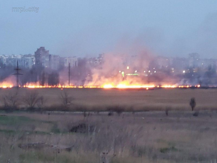Дым и пламя: в Мариуполе горело поле (ФОТО+ВИДЕО)