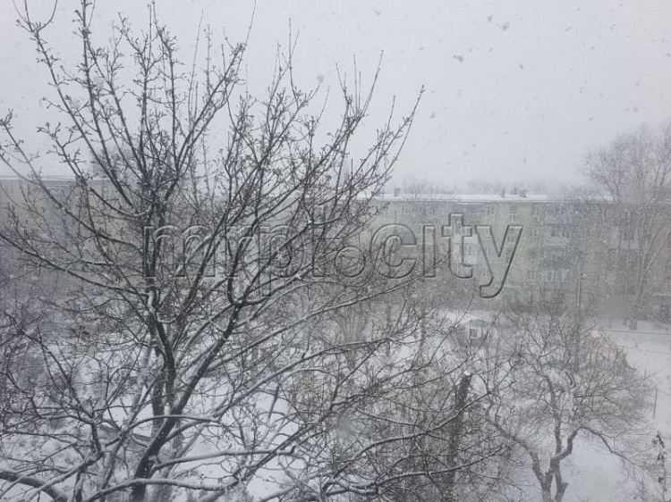 Мариуполь в преддверии 8 марта припорошило весенним снегом