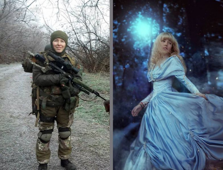 На фото: Елена Белозерская в мирной жизни (фото Александры Лисицкой) и на войне.