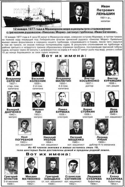 В Мариуполе 41 год назад похоронили членов экипажа турбохода «Иван Сеченов» (ФОТО)