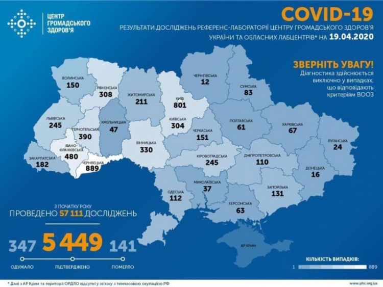 В Украине за сутки коронавирус выявили у 343 людей. Восемь летальных случаев
