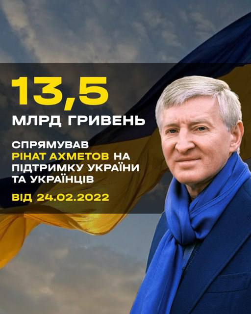 Ахметов і бізнеси спрямували 13,5 млрд грн на підтримку України під час війни