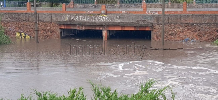 В Мариуполе дождевой водой почти полностью затопило тоннель под мостом