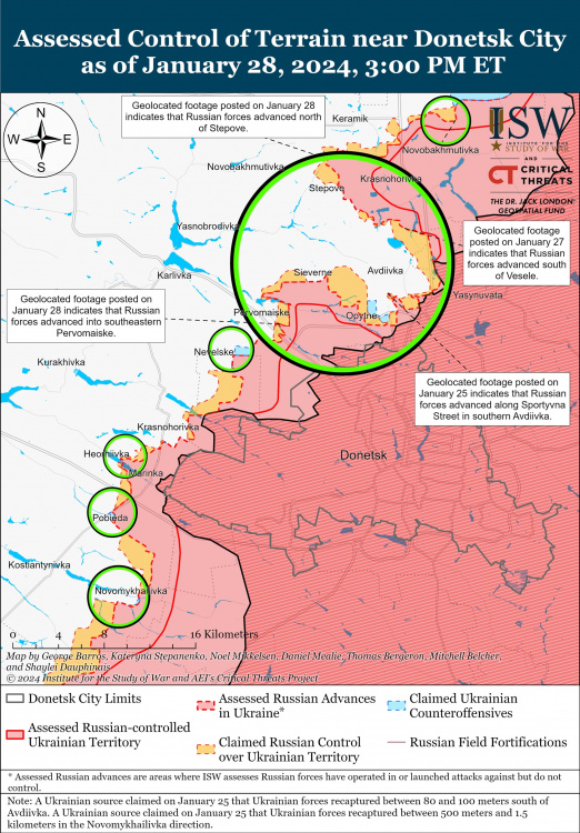 Росіяни просунулися південніше Авдіївки, а ЗСУ відбили майже 50 атак на Донбасі - карта