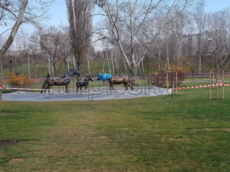 В мариупольском парке «место отдыха» лошадей застелили резиновым покрытием