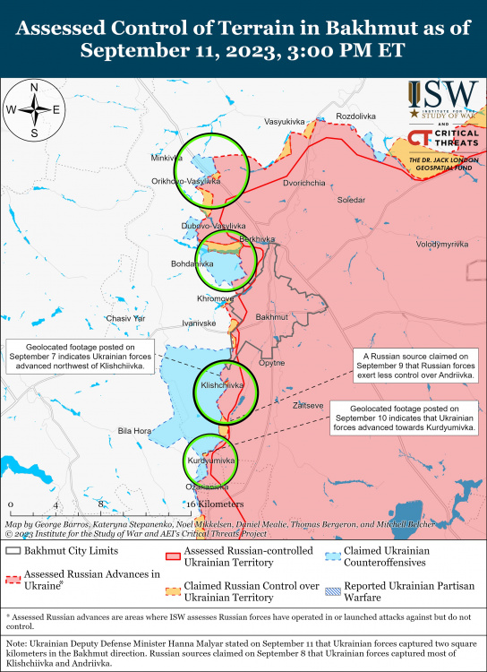 Українські захисники продовжують наступати південніше Бахмута  - ситуація та карта